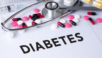DIABETES CONCEPT background medication composition, stethoscope, mixed therapy medication doctor