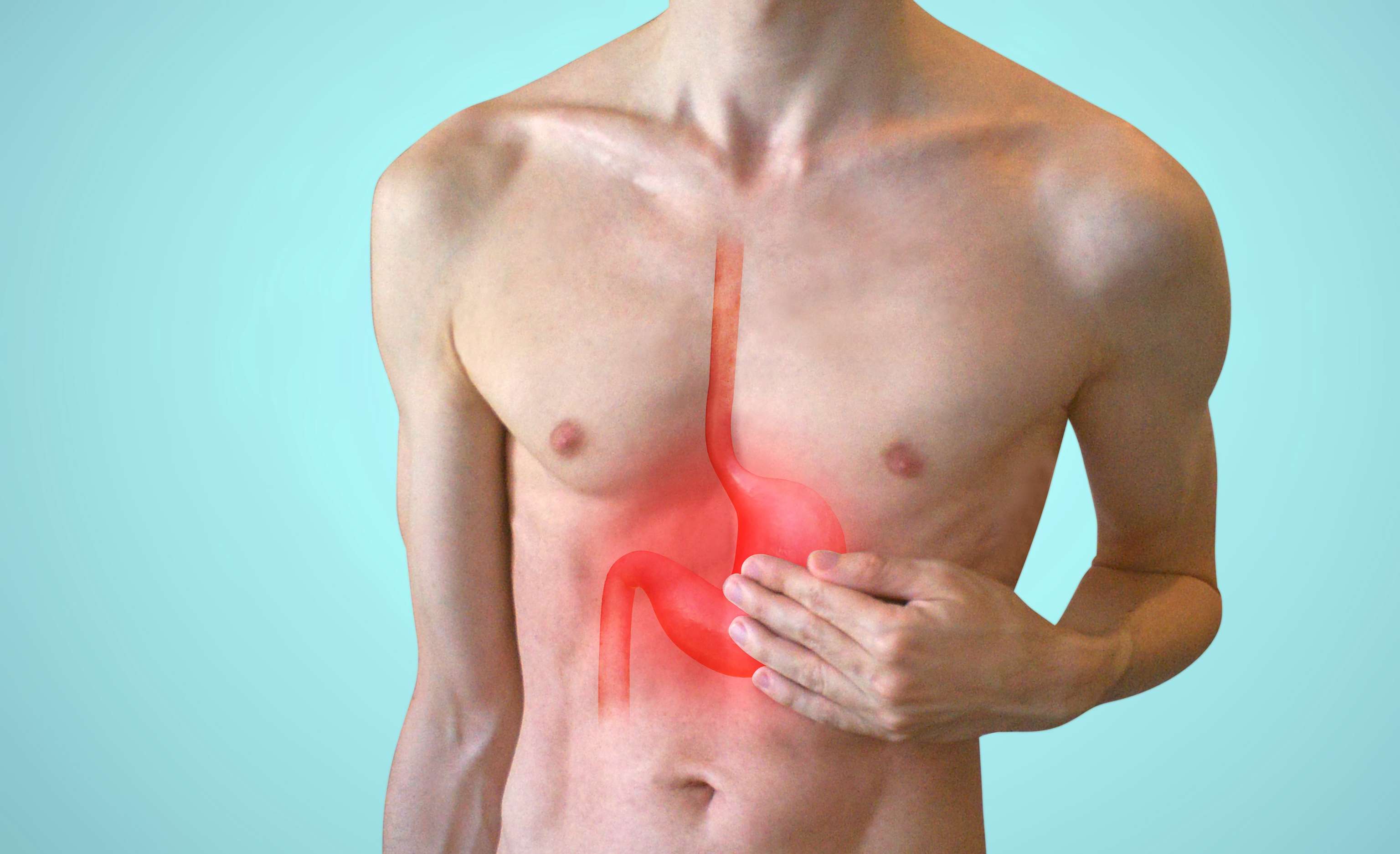 Image of upper body with stomach pain