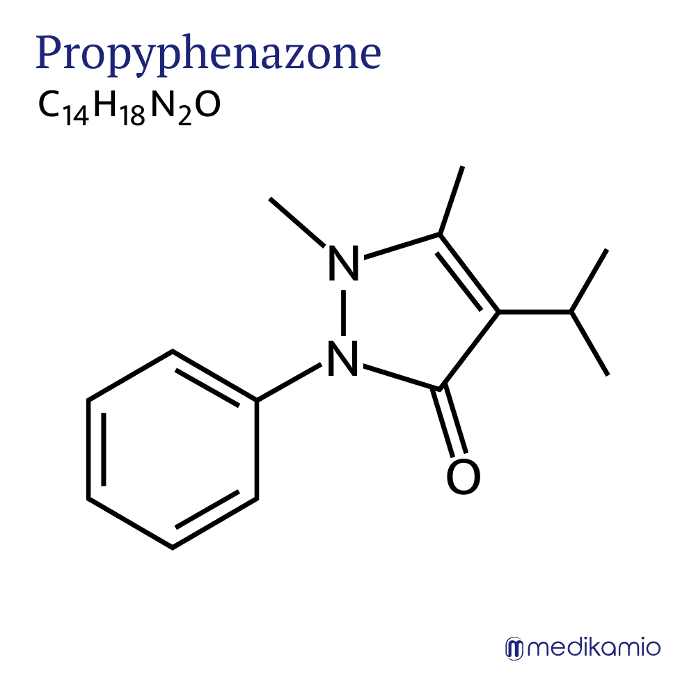 Grafische structuurformule van de werkzame stof propyfenazon