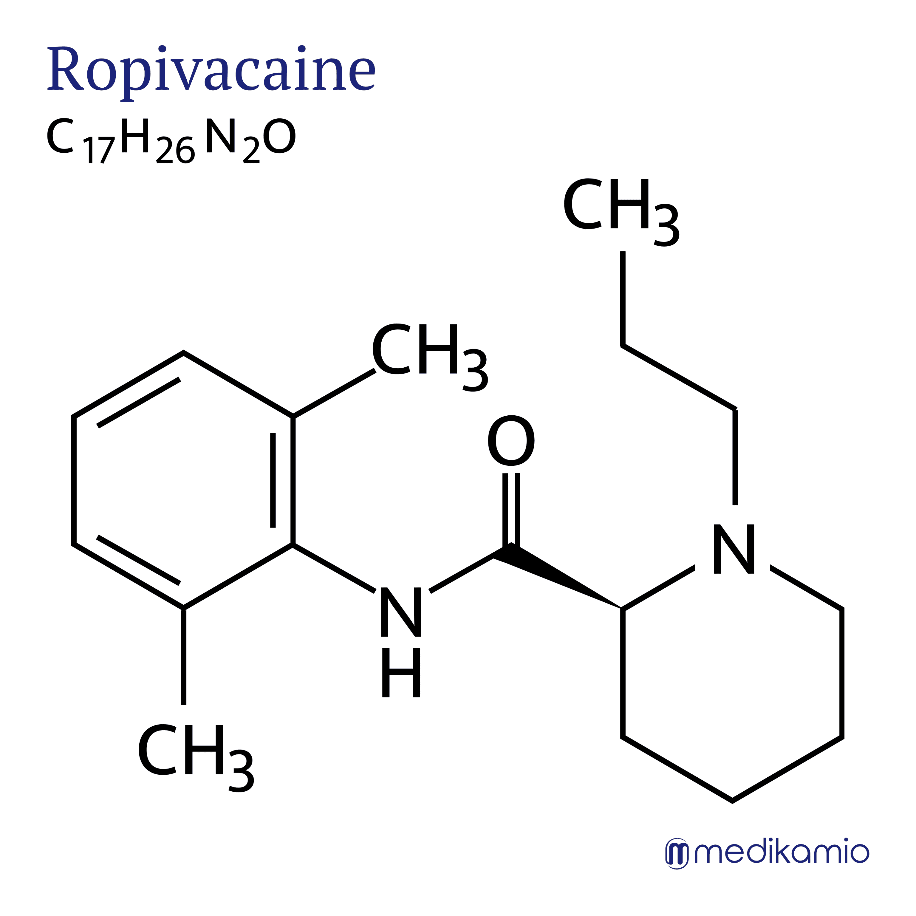 Grafische structuurformule van de werkzame stof ropivcaïne