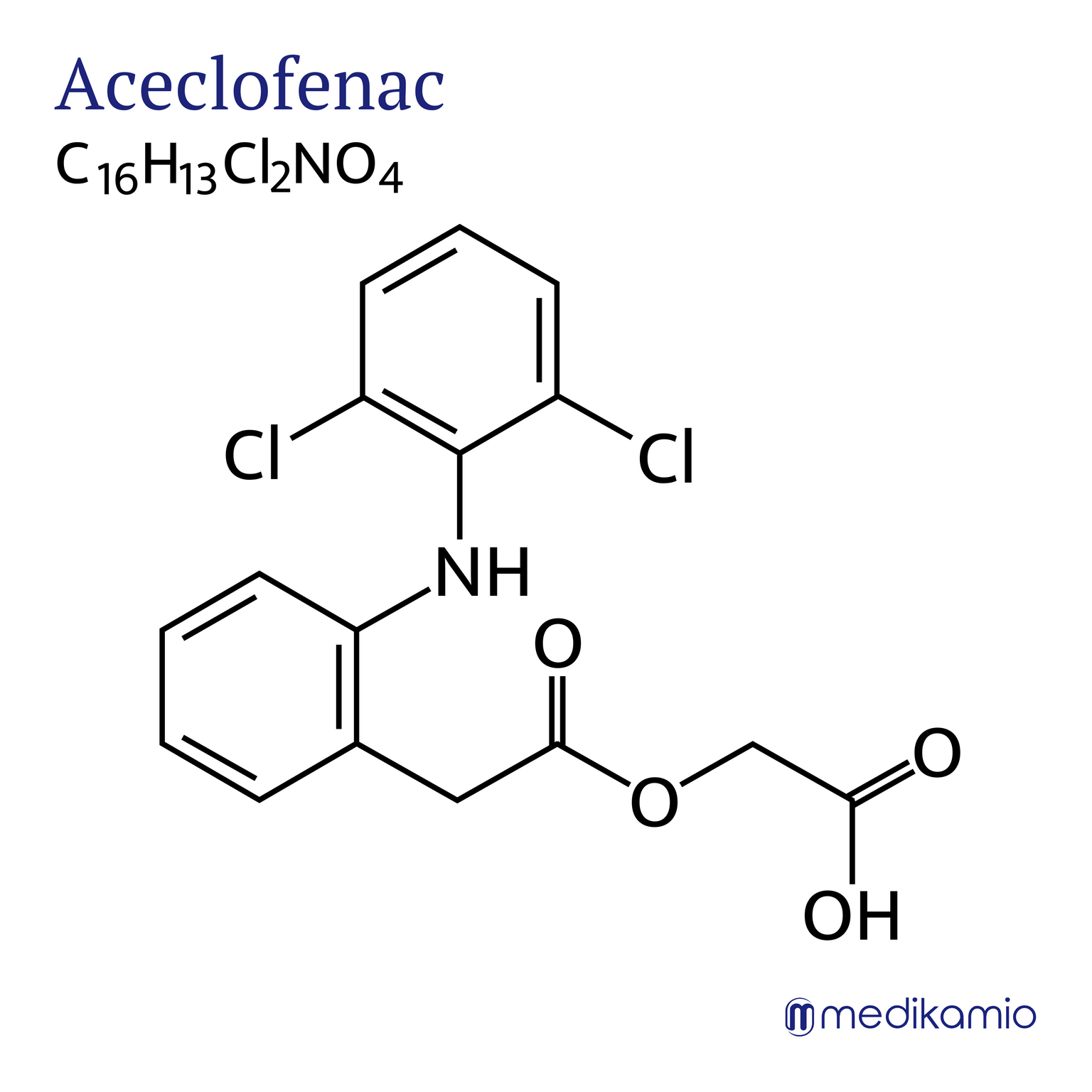Grafik Strukturformel des Wirkstoffs Aceclofenac