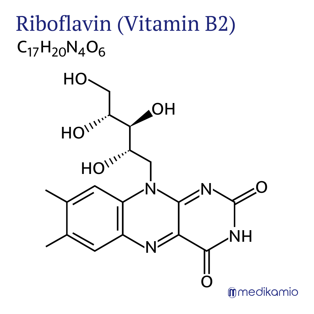 Fórmula estructural gráfica del principio activo riboflavina (vitamina B2)