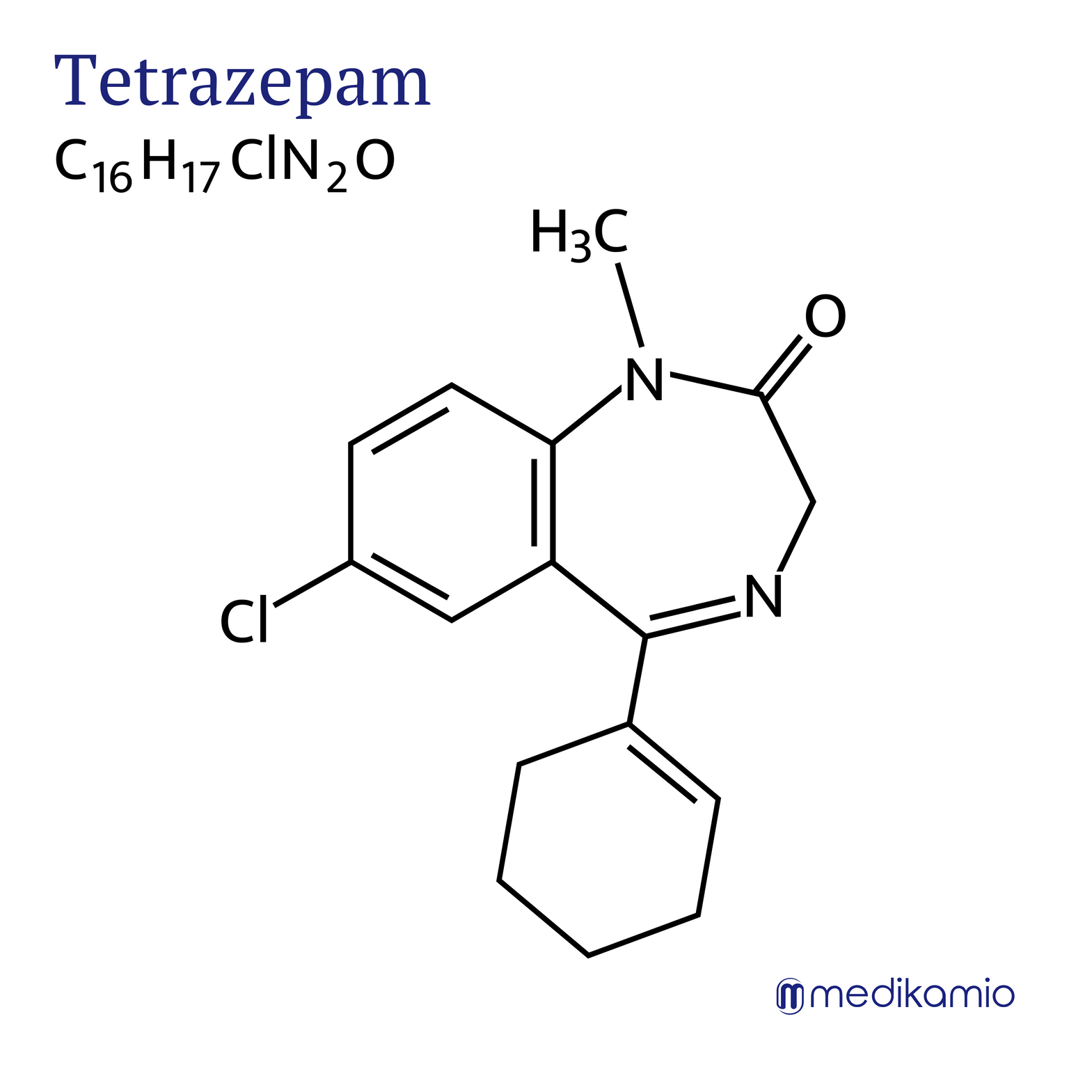 Fórmula estrutural gráfica da substância ativa tetrazepam