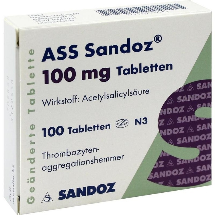 Abbildung ASS Sandoz 100mg Tabletten