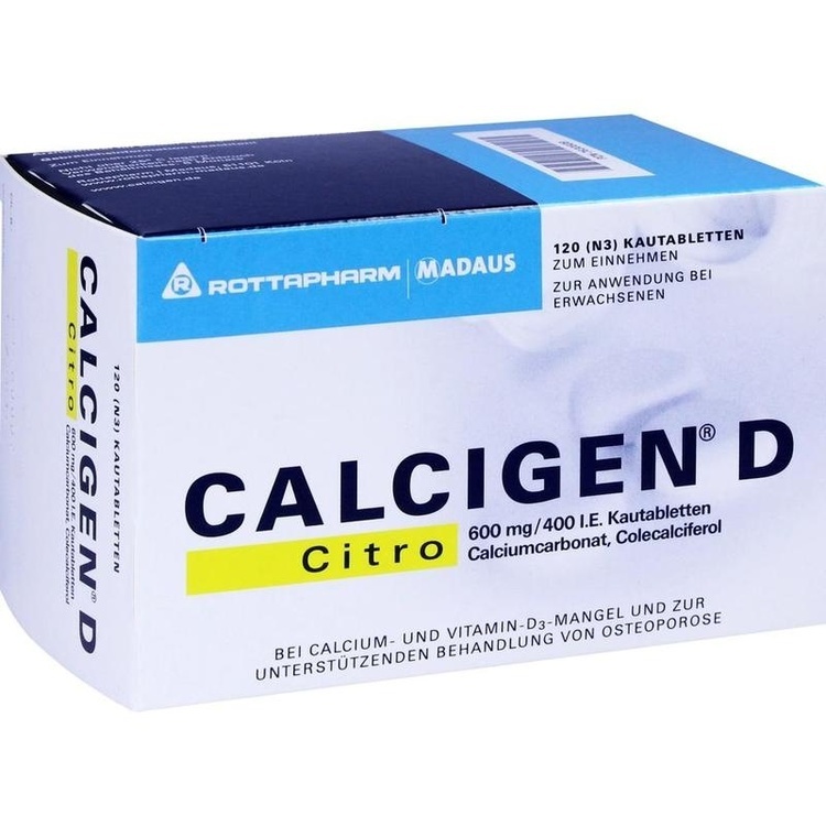 Abbildung Calcigen D Citro 600 mg/400 I.E. Kautabletten