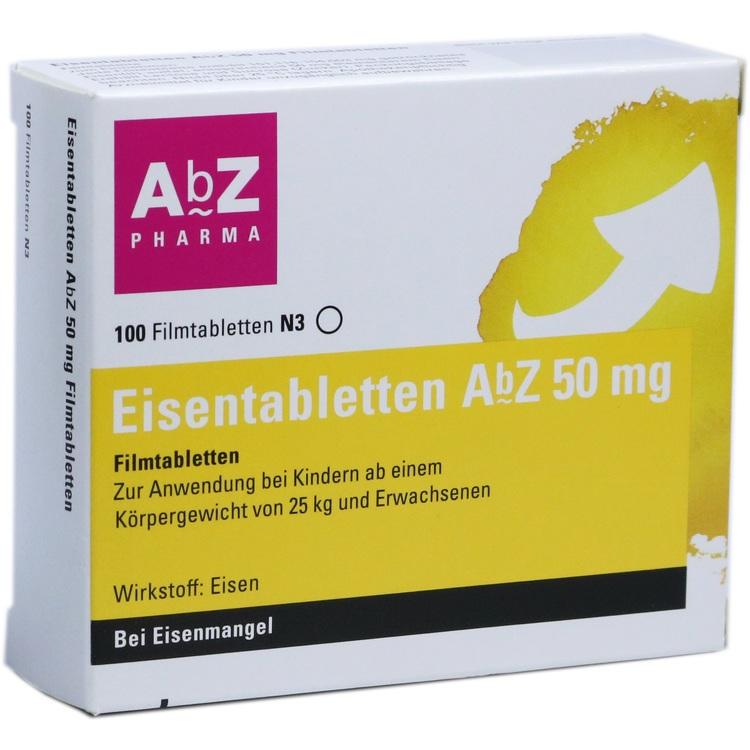 Abbildung Eisentabletten AbZ 50 mg Filmtabletten