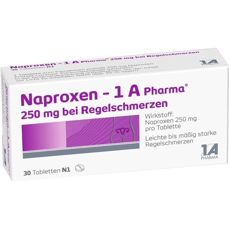 Abbildung Naproxen - 1 A Pharma 250 mg bei Regelschmerzen