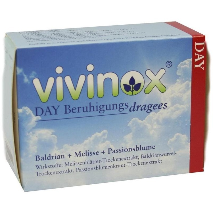 Abbildung Vivinox Day Beruhigungsdragees Baldrian + Melisse + Passionsblume