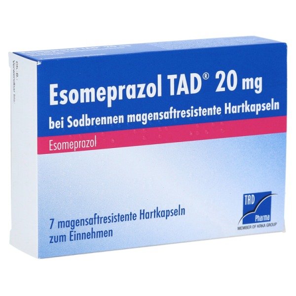 Abbildung Esomeprazol TAD 20 mg bei Sodbrennen magensaftresistente Hartkapseln