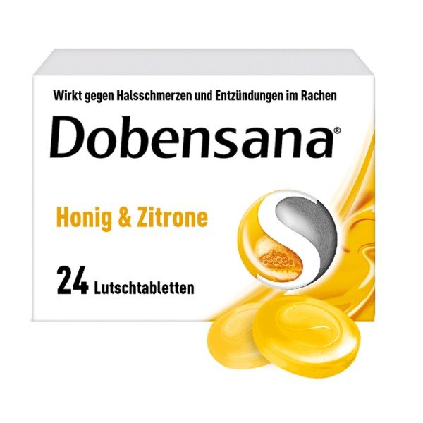 Abbildung Dobensana Honig- und Zitronengeschmack 1,2 mg / 0,6 mg Lutschtabletten