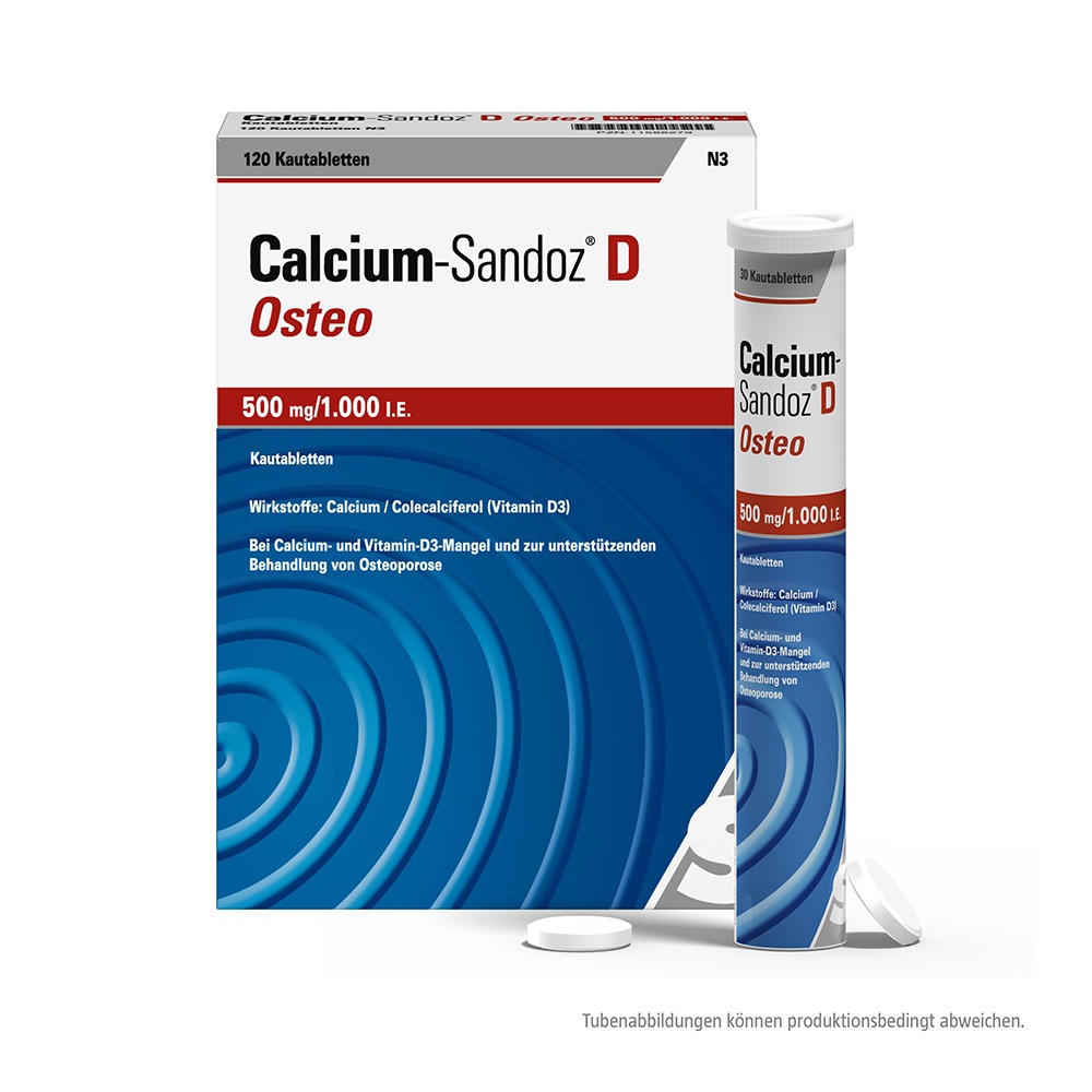 Abbildung Calcium-Sandoz D Osteo 500 mg/1000 I.E. Kautabletten