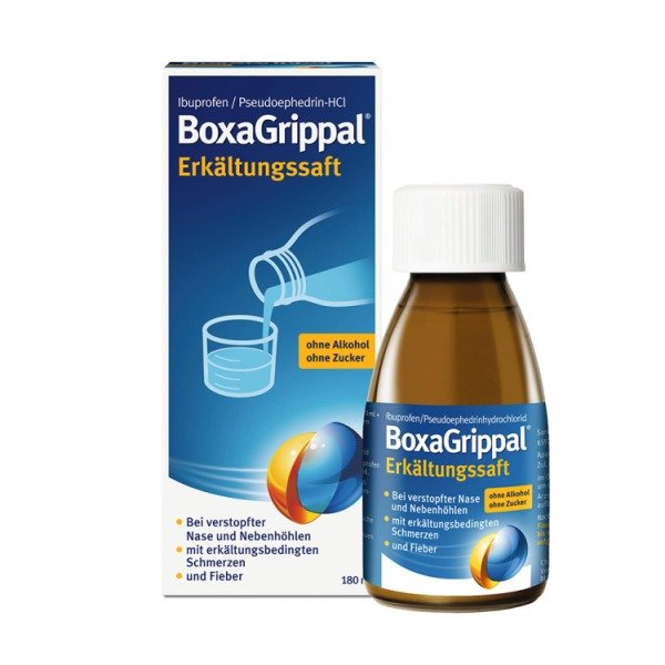 Abbildung BoxaGrippal Erkältungssaft 200 mg/10 ml + 30 mg/10 ml Suspension zum Einnehmen