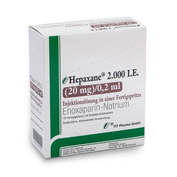 Abbildung Hepaxane 2.000 IE (20 mg)/0,2 ml Injektionslösung in einer Fertigspritze