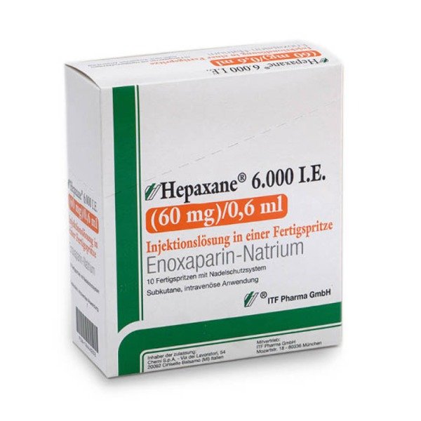 Abbildung Hepaxane 6.000 IE (60 mg) /0,6 mL Injektionslösung in einer Fertigspritze