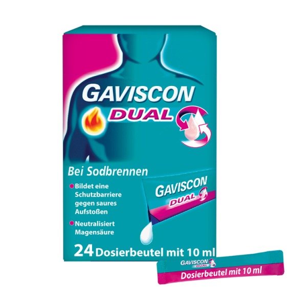 Abbildung Gaviscon Dual 500 mg/213 mg/325 mg Suspension zum Einnehmen im Beutel