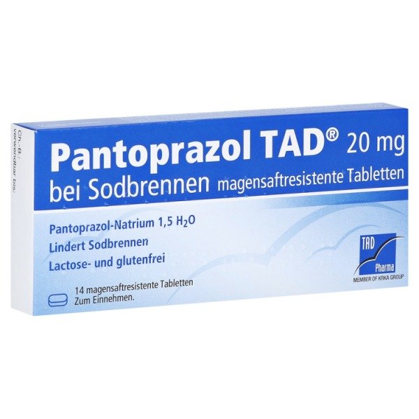 Abbildung Pantoprazol TAD 20 mg bei Sodbrennen magensaftresistente Tabletten