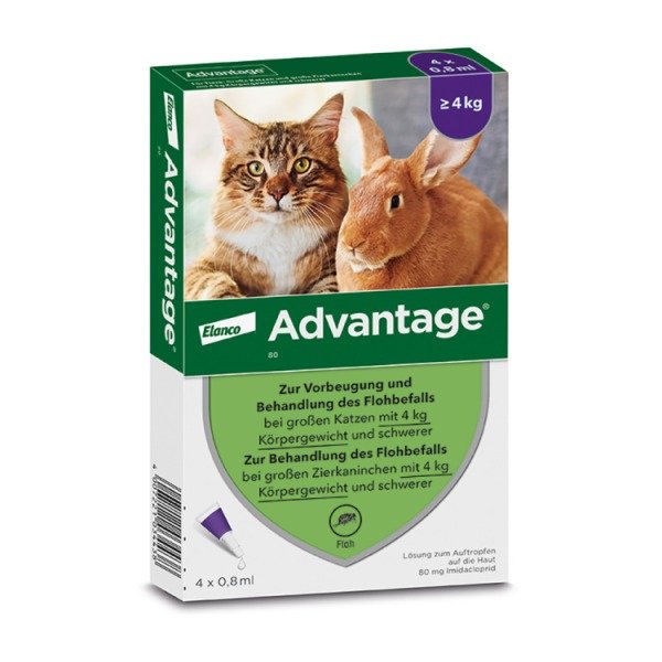 Abbildung Advantage 80 mg Lösung zum Auftropfen auf die Haut für große Katzen und große Zierkaninchen