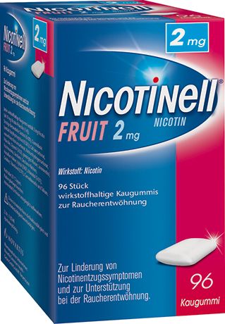 Abbildung Nicotinell Fruit 2 mg - wirkstoffhaltige Kaugummis zur Raucherentwöhnung