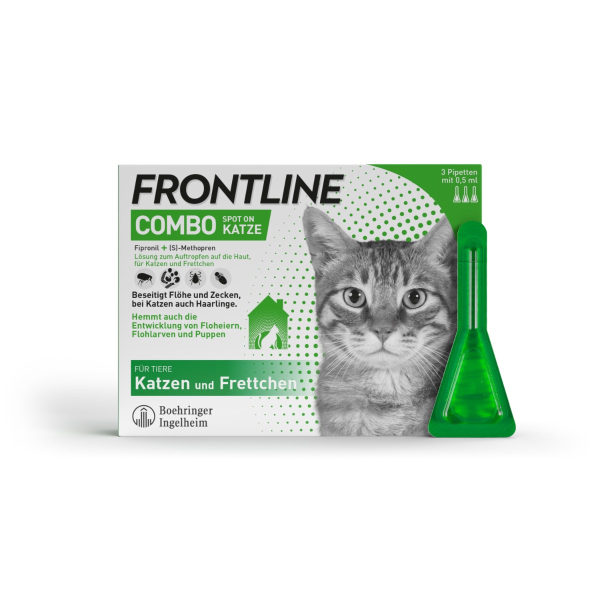 Abbildung Frontline Combo Spot on Katze, Lösung zum Auftropfen auf die Haut, für Katzen und Frettchen