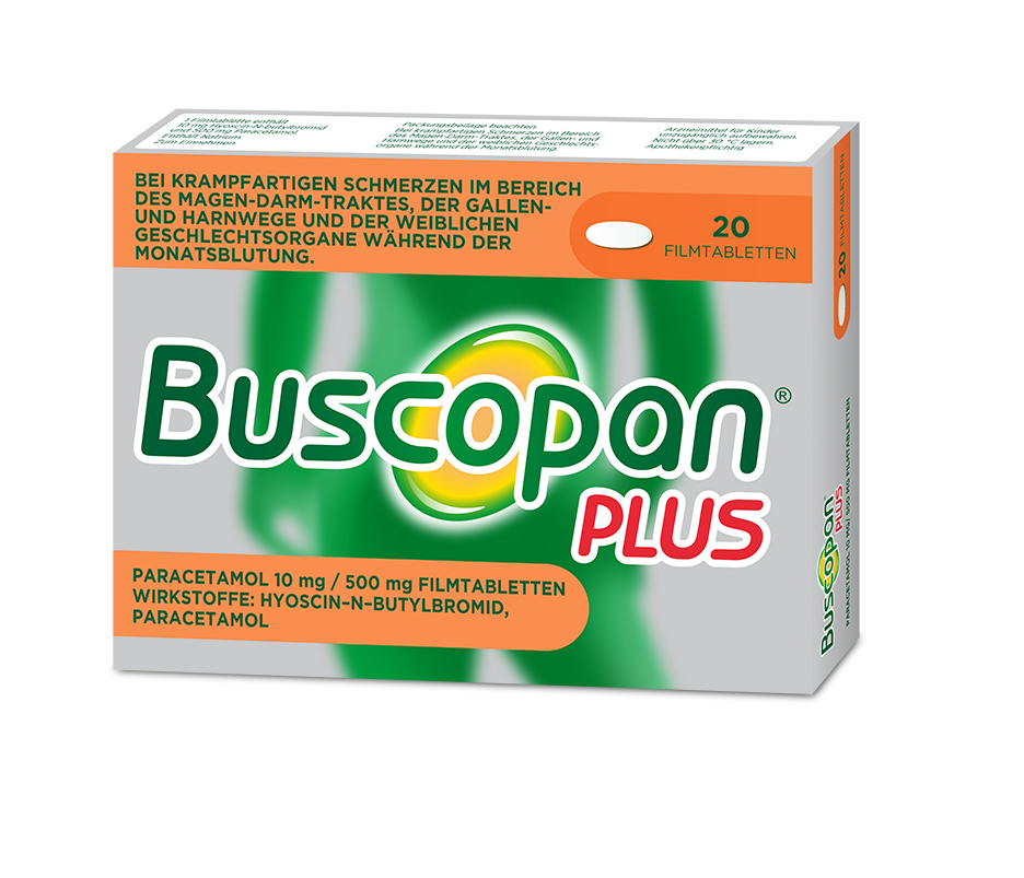 Abbildung Buscopan plus Paracetamol 10 mg/ 500 mg Filmtabletten